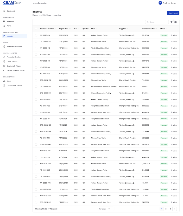 Import calculation results
